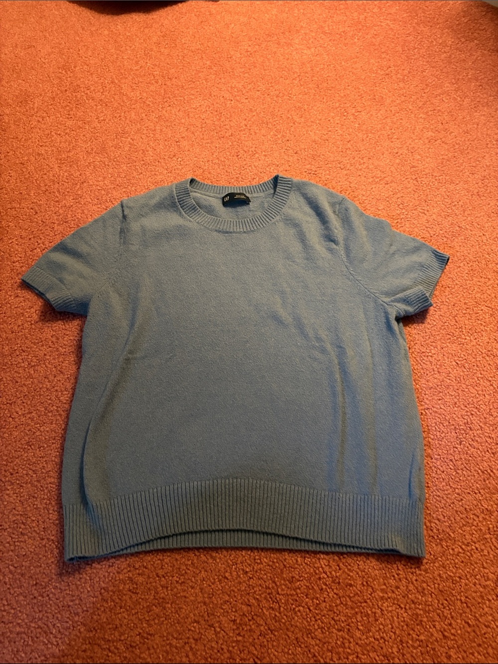 GAP Light Blue Short-Sleeve Crewneck Sweater - Women